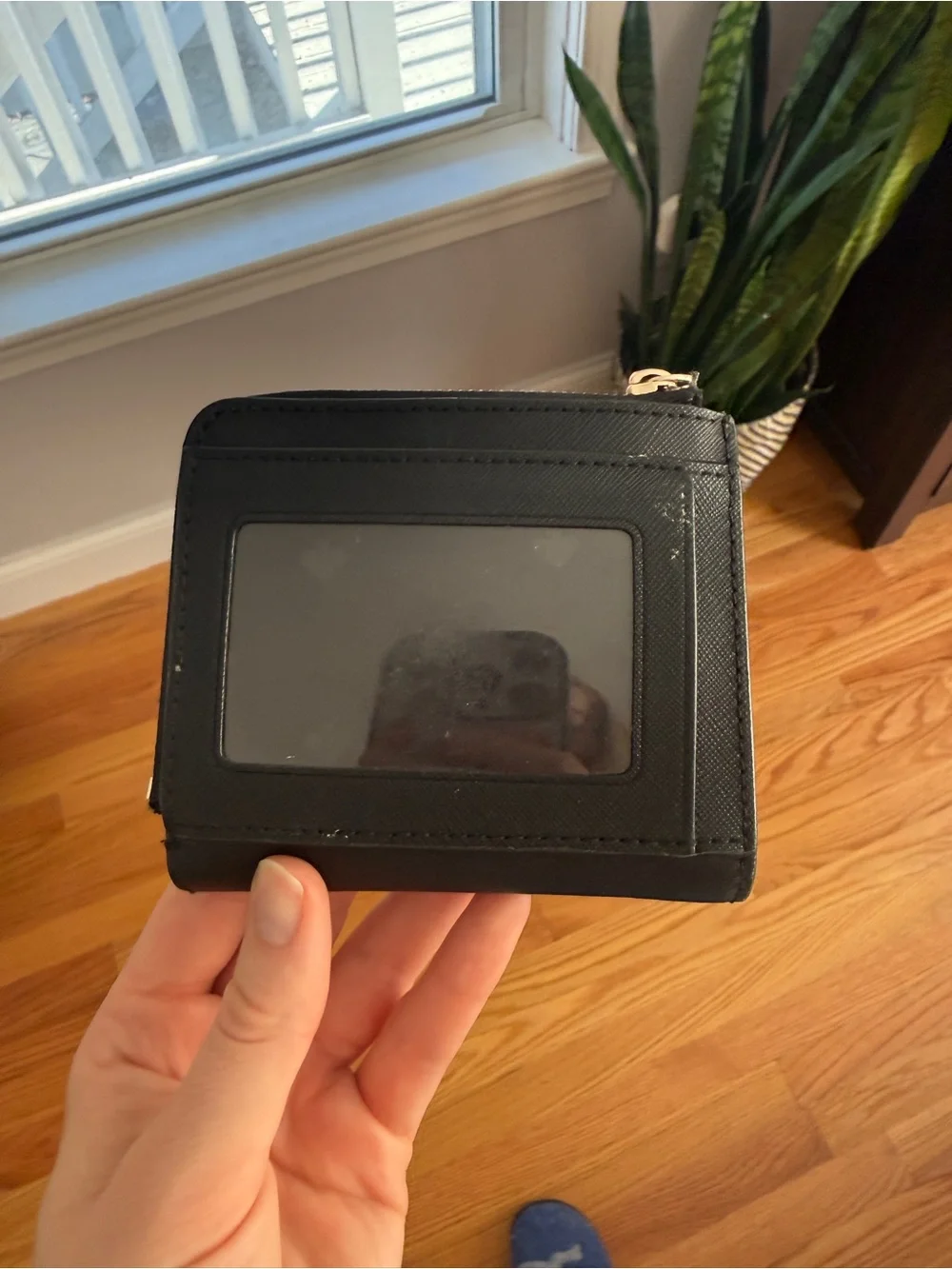 kate spade Black Saffiano Zip Around Wallet with Gold Logo